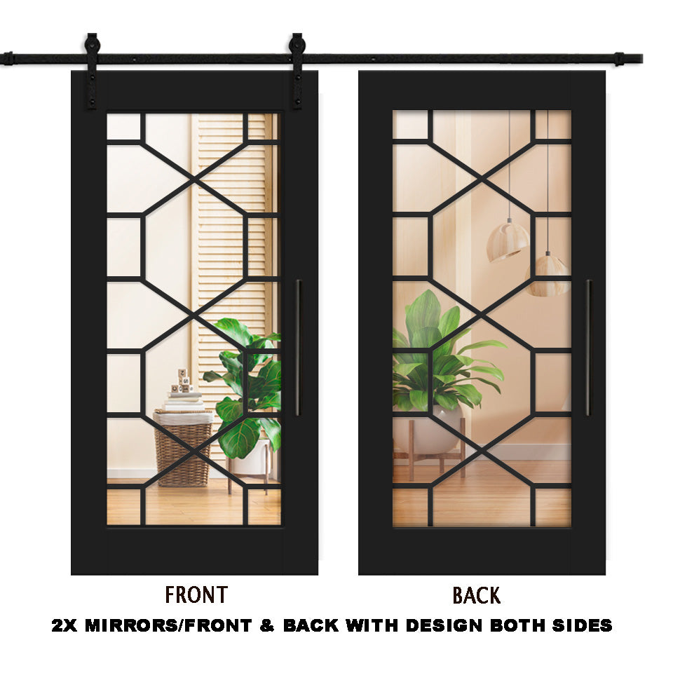 Puerta Corrediza De Madera Estilo Frances Con 18 Paneles de Espejo Insertado MEPC-3261